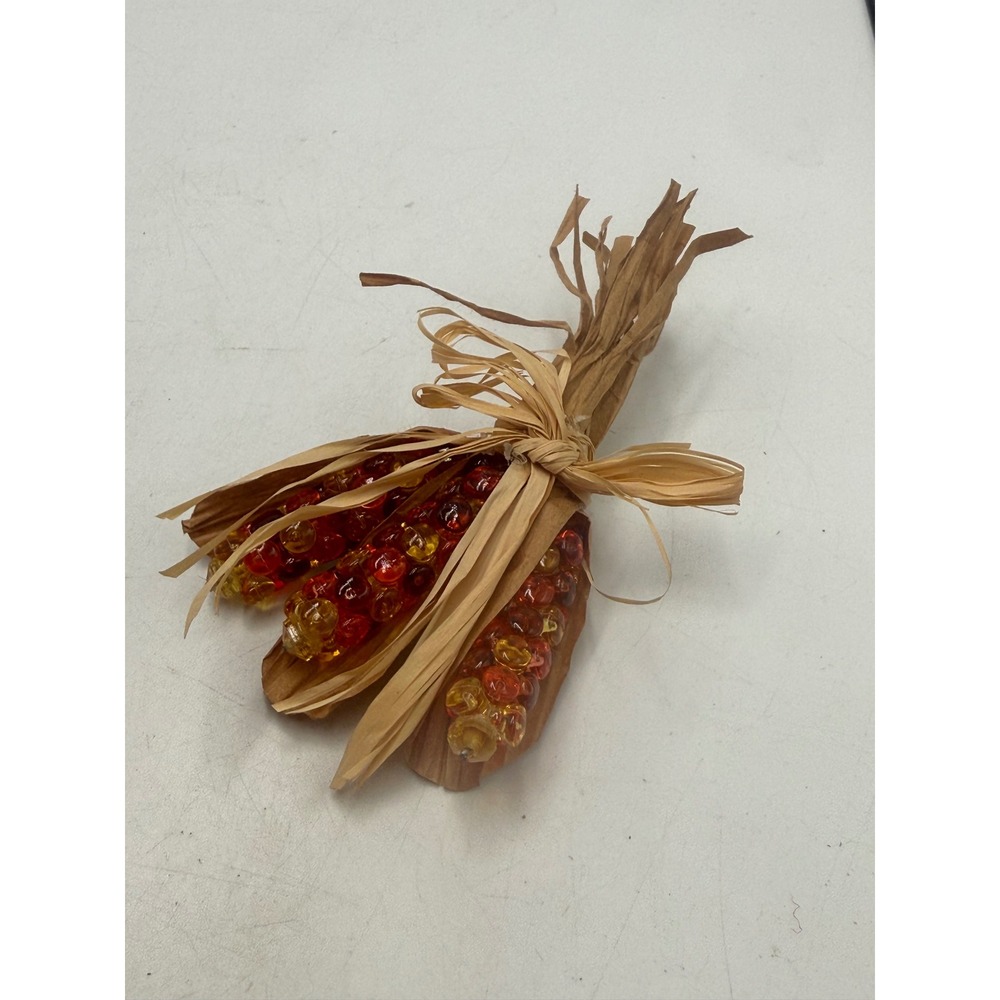 Vintage Beaded Indian Corn Brooch Autumn Harvest Thanksgiving Pin Brown Amber